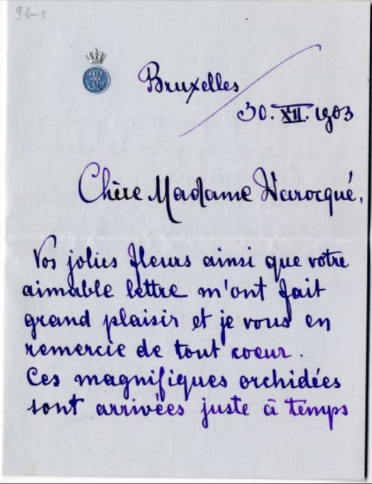 Lettre autographe de la reine des Belges, Elisabeth à Mary Warocqué Orville