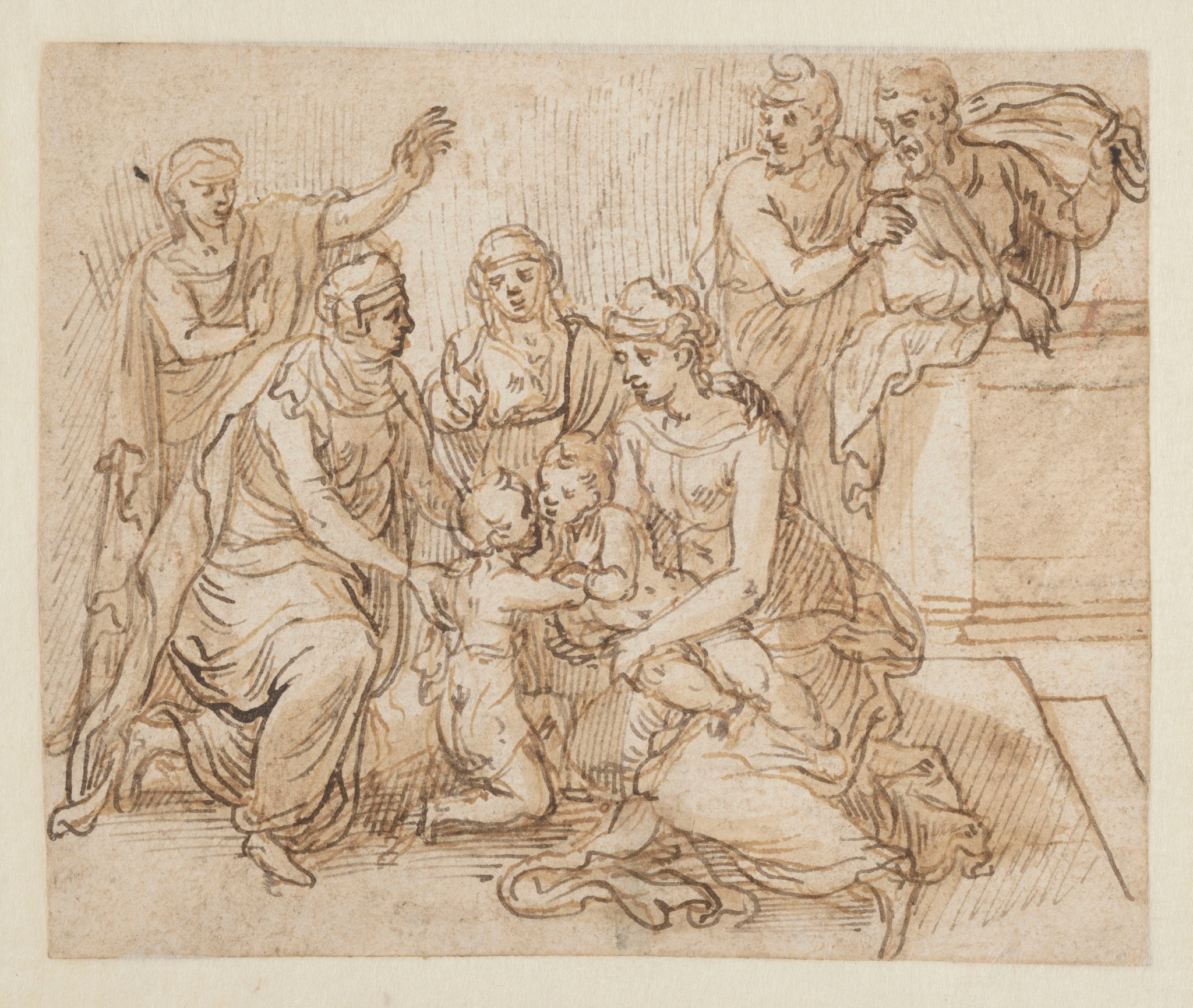 Vierge à l'Enfant avec Saint Jean, Elisabeth, deux hommes et deux femmes