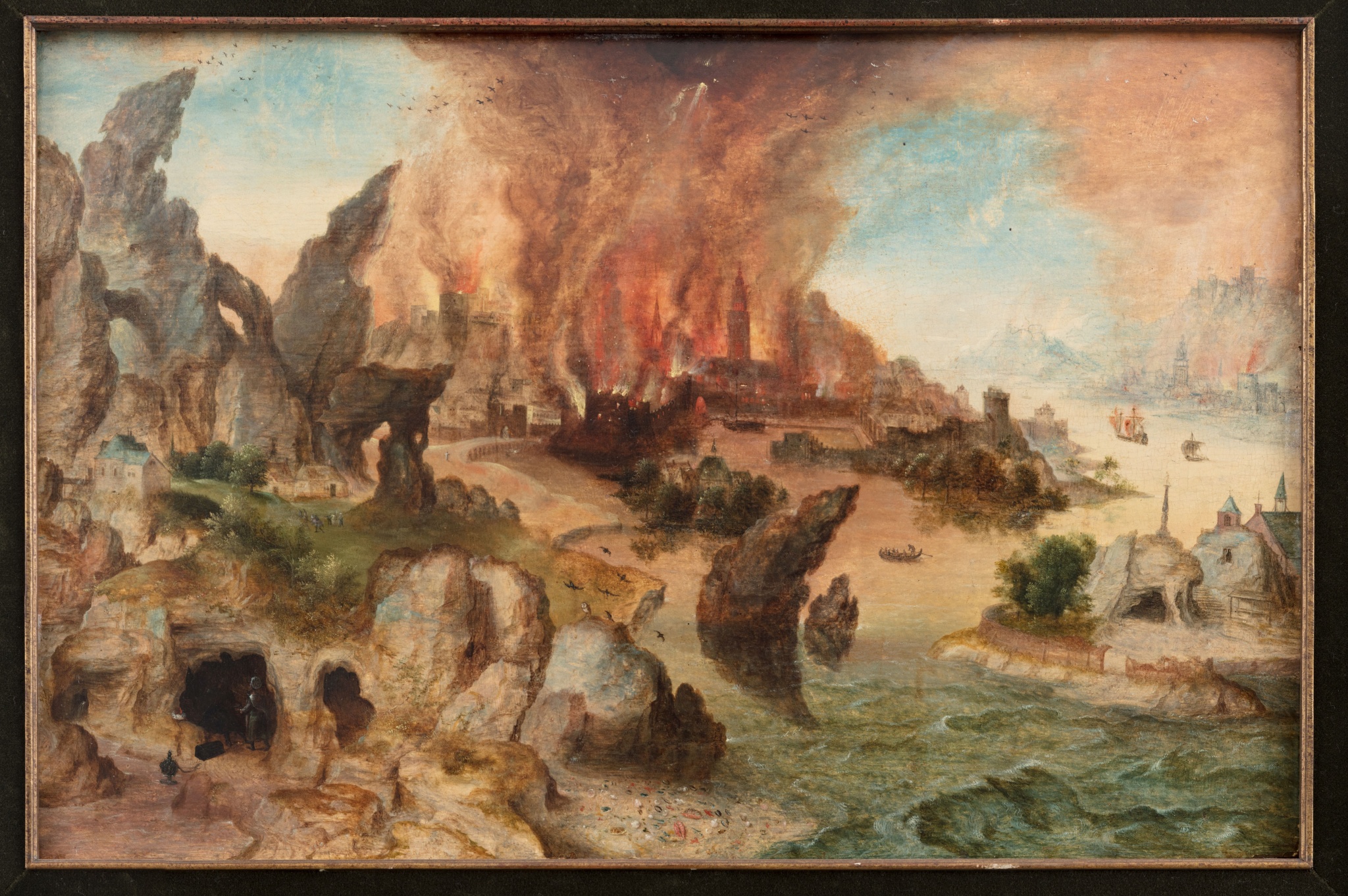 Paysage de montagne avec l'histoire de Loth et ses filles et la destruction de Sodome et Gomorrhe
