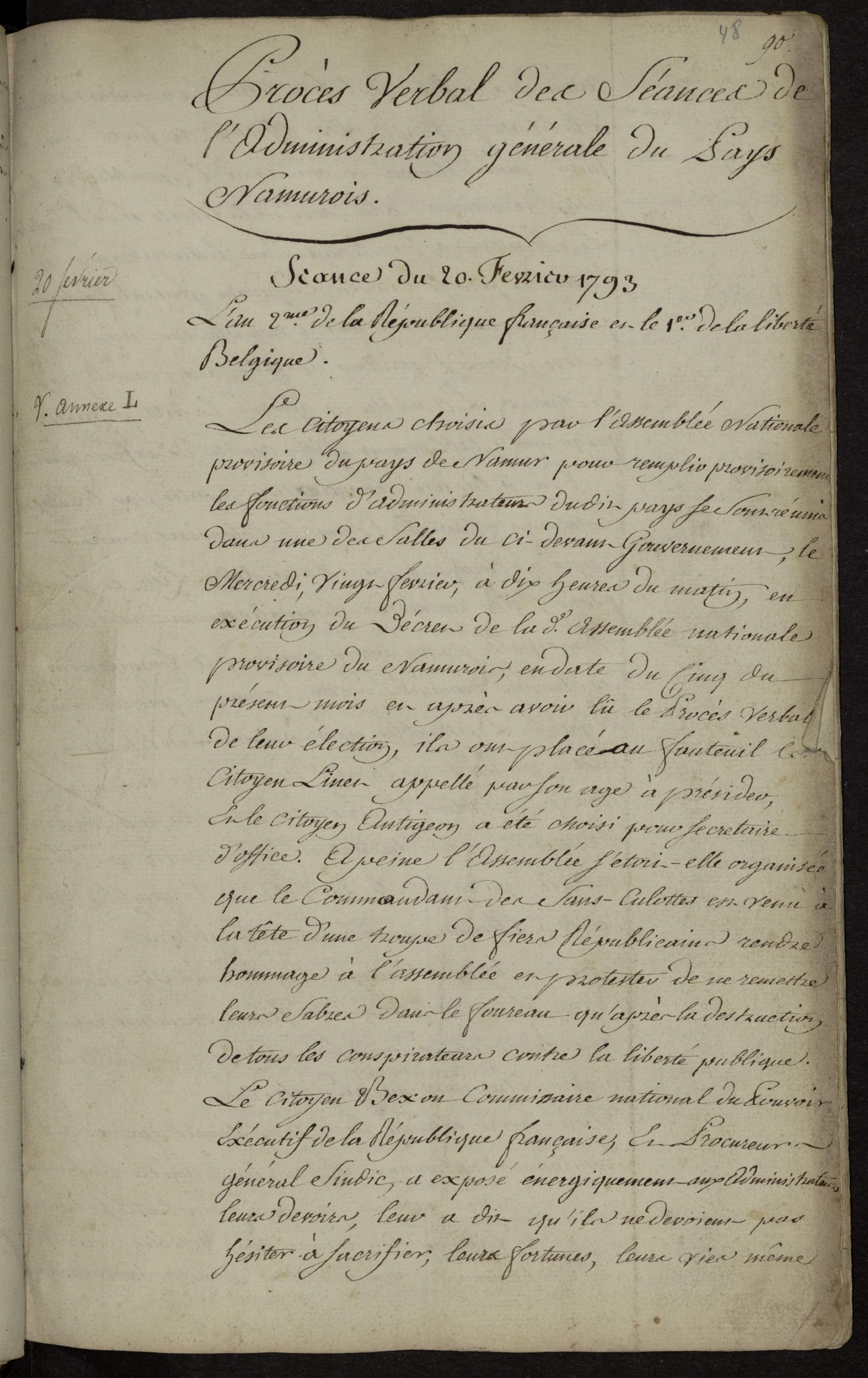 Procès-verbaux des séances des Représentants provisoires de Namur, 1793