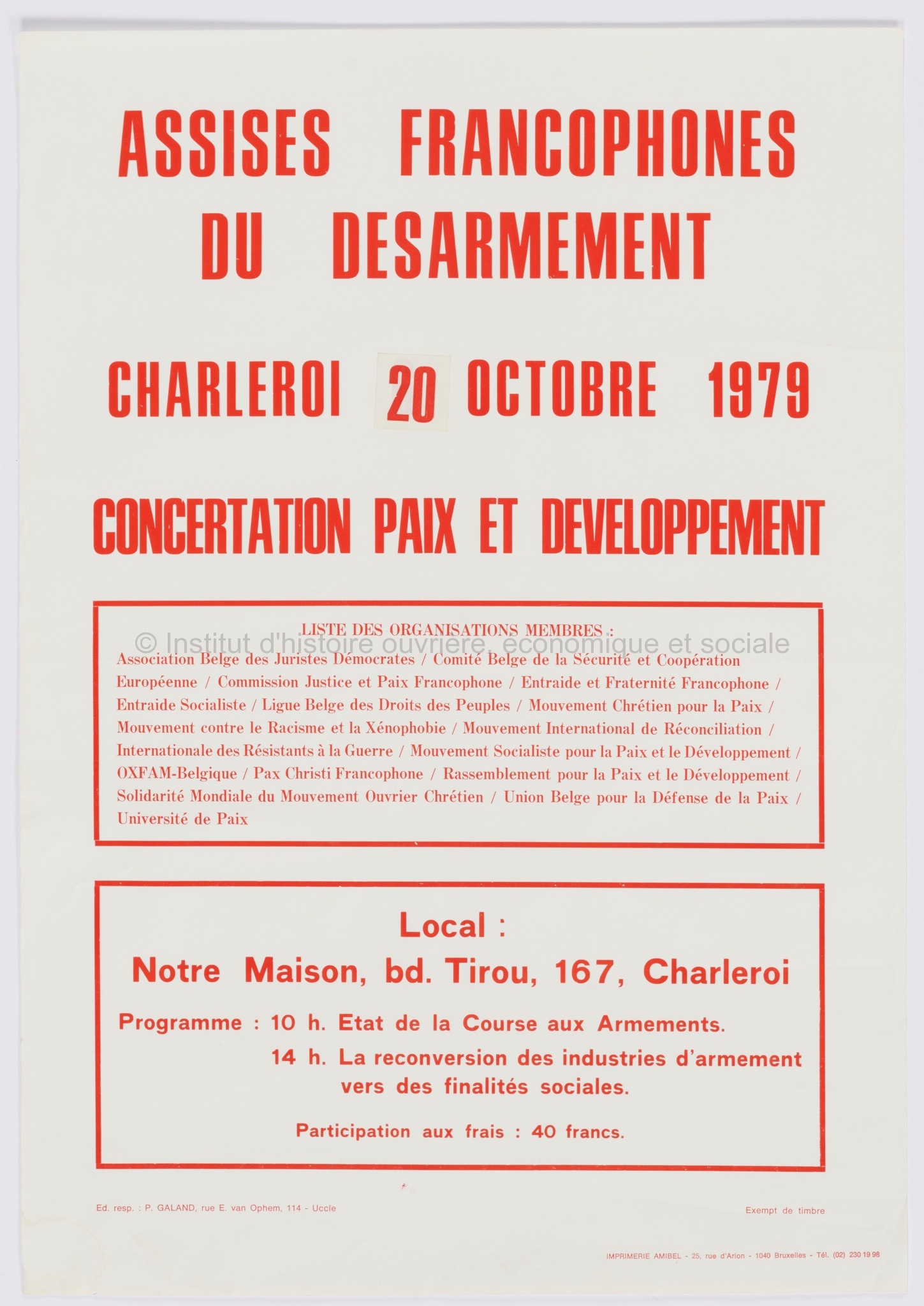 Assises francophones du désarmement : Charleroi 20 octobre 1979