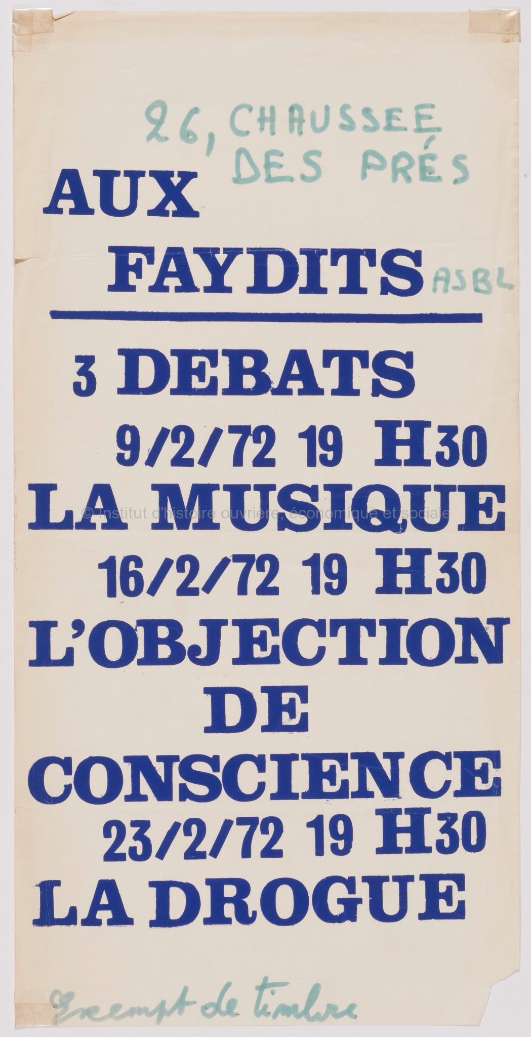 Aux Faydits asbl, 3 débats : la musique - l'objection de conscience - la drogue