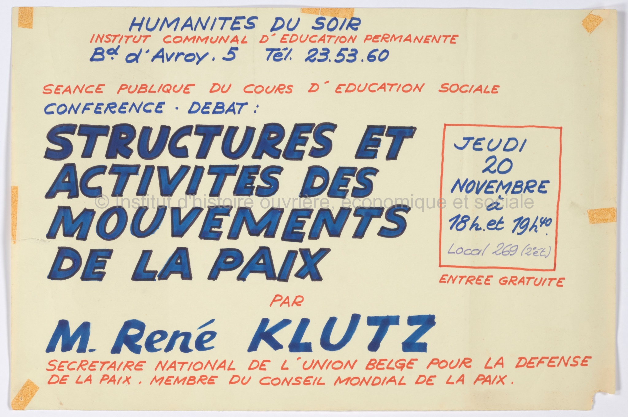Conférence-débat : structures et activités des mouvements de la paix, par M. René Klutz