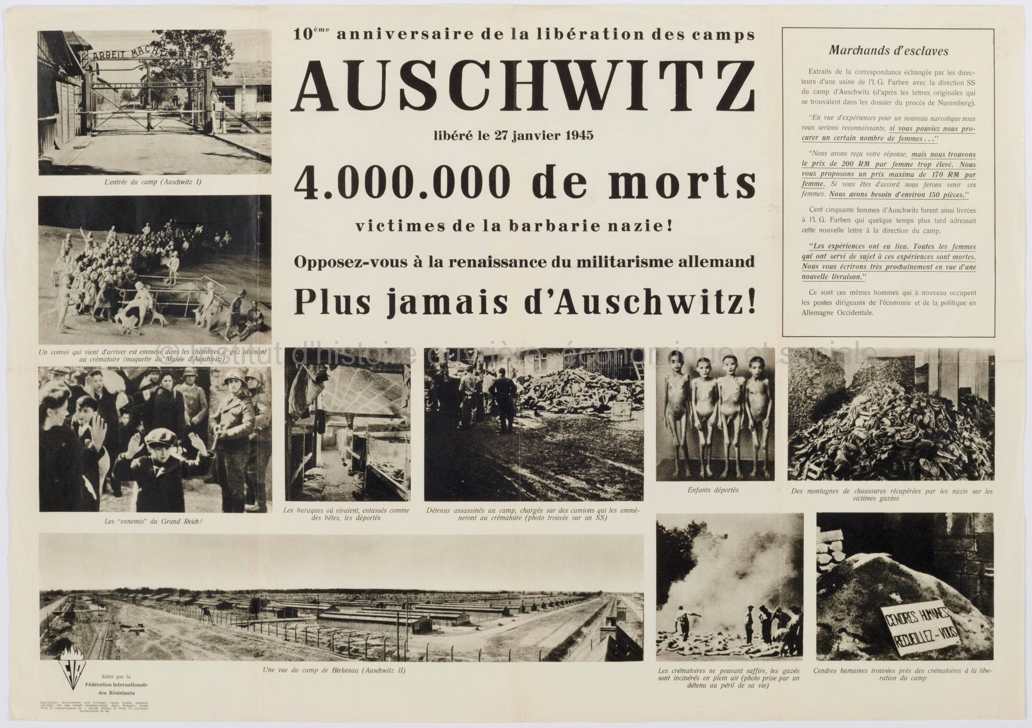 10ème anniversaire de la libération des camps : Auschwitz, libéré le 27 janvier 1945